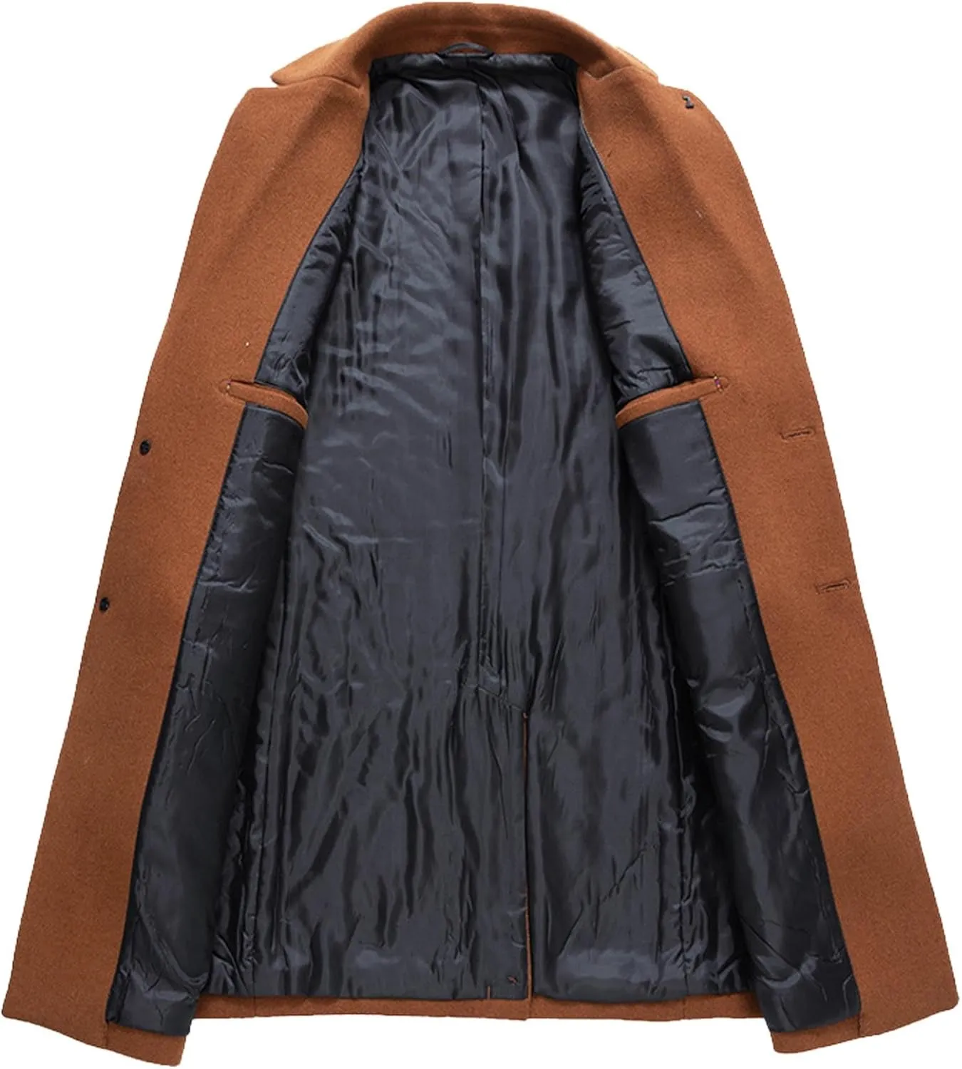 SOMTHRON Men's Wool Blend Trench Coat Single Breasted Notched Lapel Mid Long Winter Peacoat Overcoat with Pockets