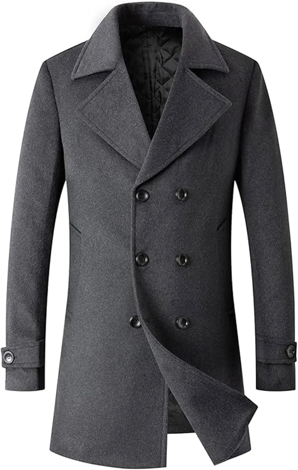 SOMTHRON Men's Woolen Trench Coat Regular Fit Double Breasted Wool Blend Jacket Winter Pea Coat Businesss Overcoat