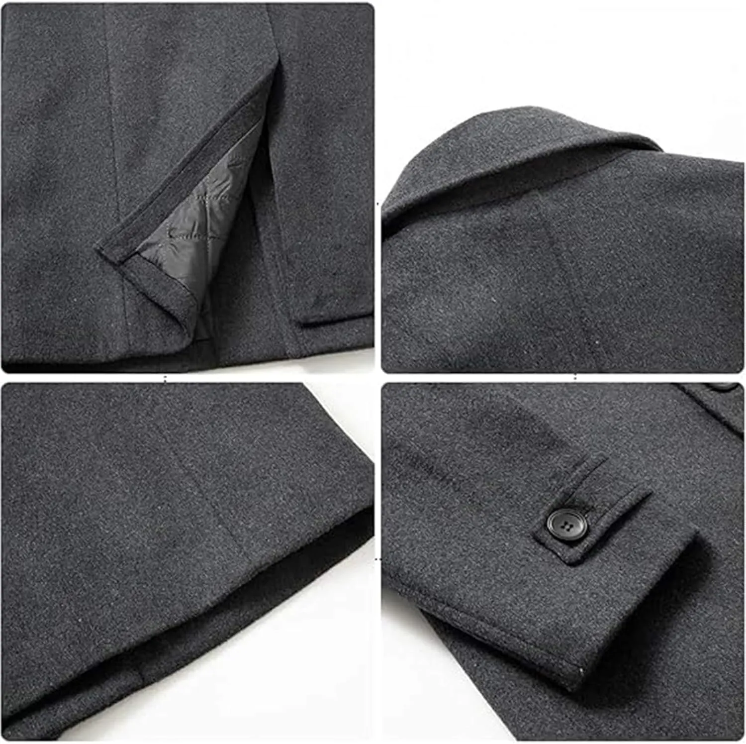 SOMTHRON Men's Woolen Trench Coat Regular Fit Double Breasted Wool Blend Jacket Winter Pea Coat Businesss Overcoat