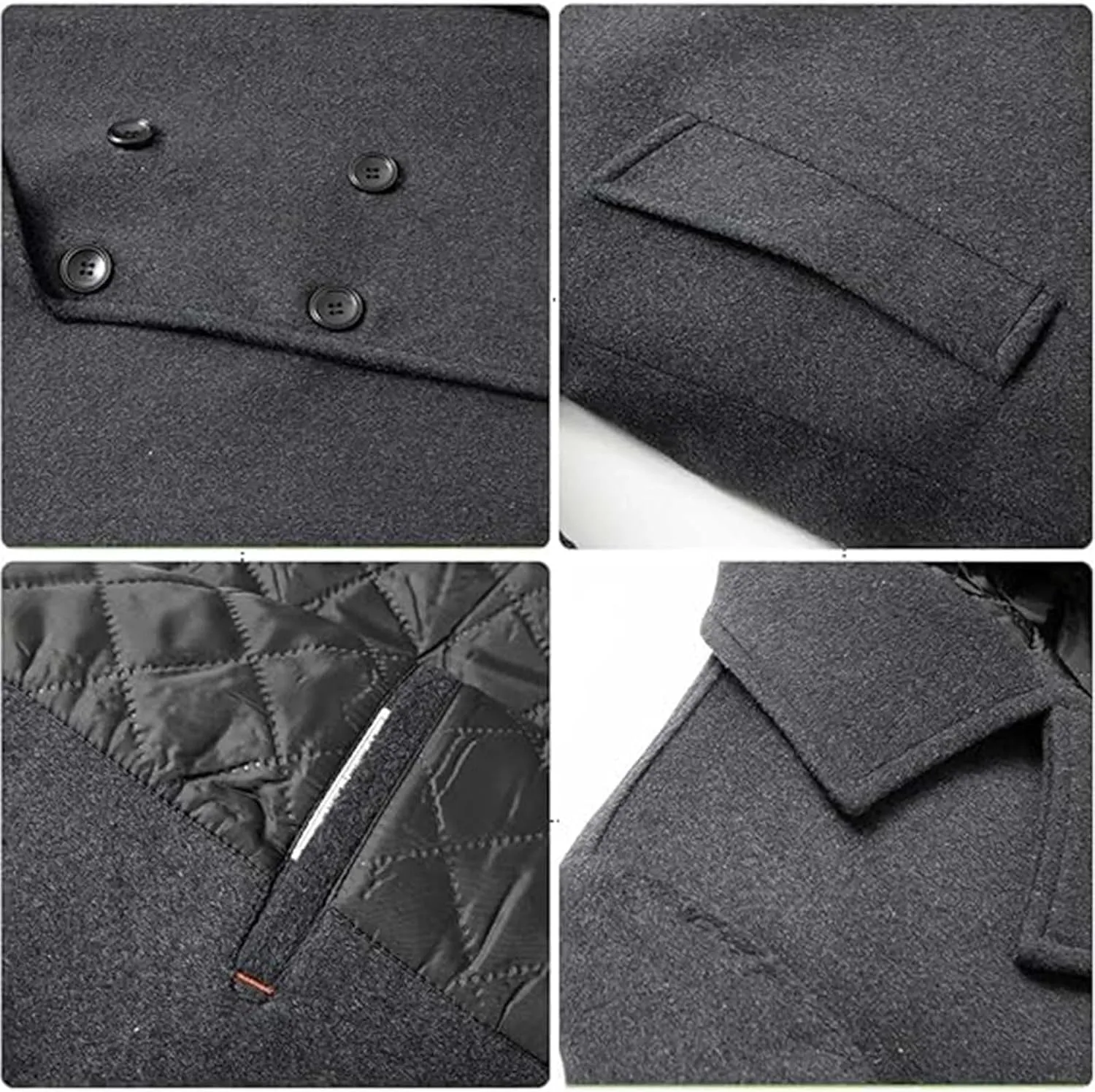 SOMTHRON Men's Woolen Trench Coat Regular Fit Double Breasted Wool Blend Jacket Winter Pea Coat Businesss Overcoat