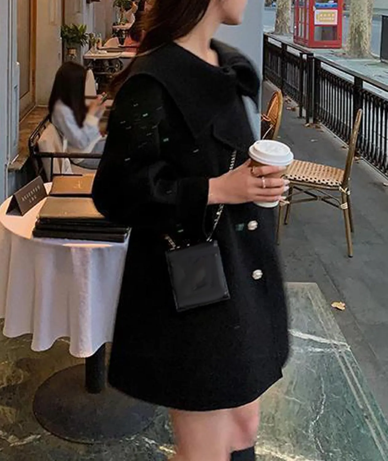 SOMTHRON Women's Cute Trench Coat Bow Lapel Single Breasted Jacket Pea Coat A Line Wool Blend Overcoat