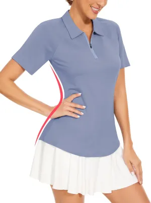 Soneven Women's Solid Short Sleeve Golf Shirt Moisture Wicking Athletic Golf Polo Tennis Shirts Dry Fit