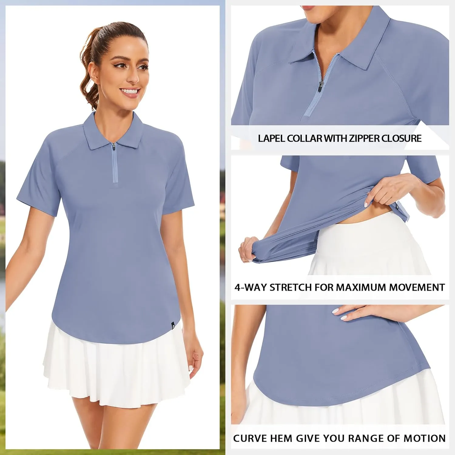 Soneven Women's Solid Short Sleeve Golf Shirt Moisture Wicking Athletic Golf Polo Tennis Shirts Dry Fit