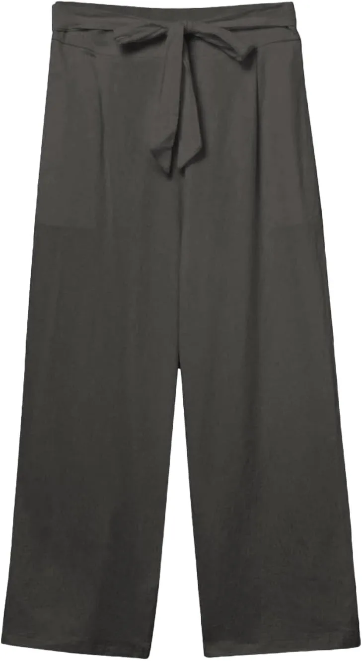 Summer Cotton Linen Capri Pants for Women Straight Wide Leg Cropped Trousers with Drawstring Waist Causal Summer Pant