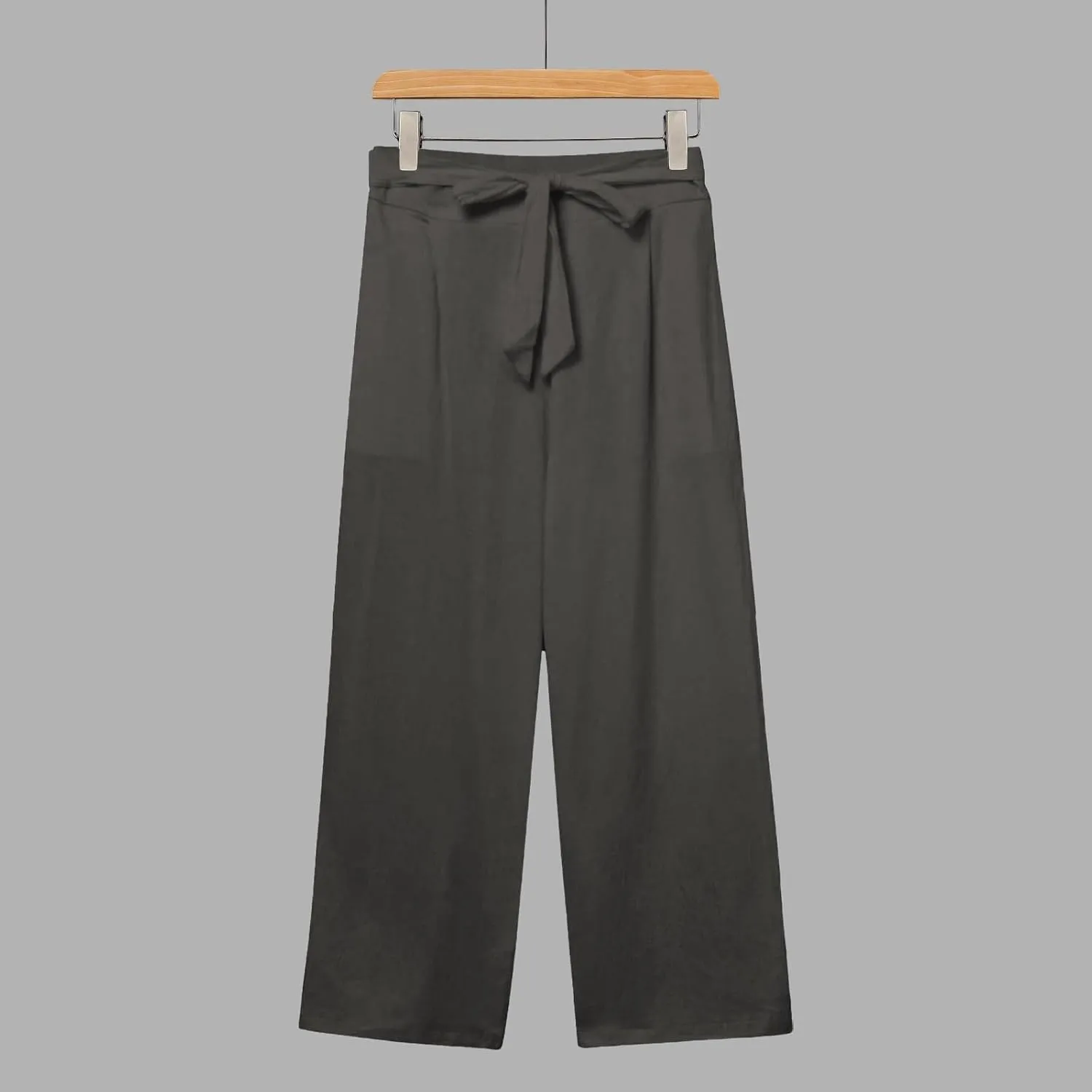 Summer Cotton Linen Capri Pants for Women Straight Wide Leg Cropped Trousers with Drawstring Waist Causal Summer Pant