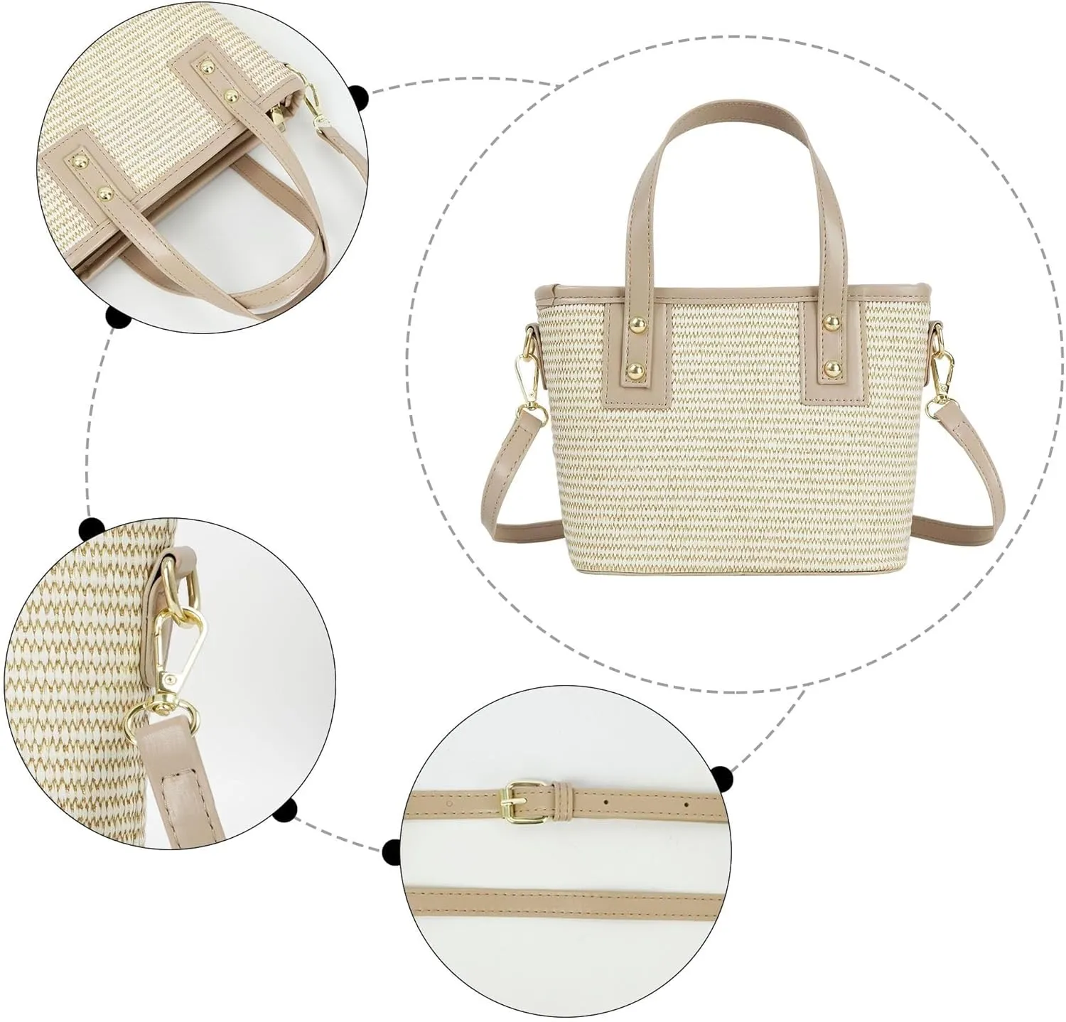 Summer Hobo Purse Women's Straw Top Handle Handwoven Crochet Crossbody Shoulder