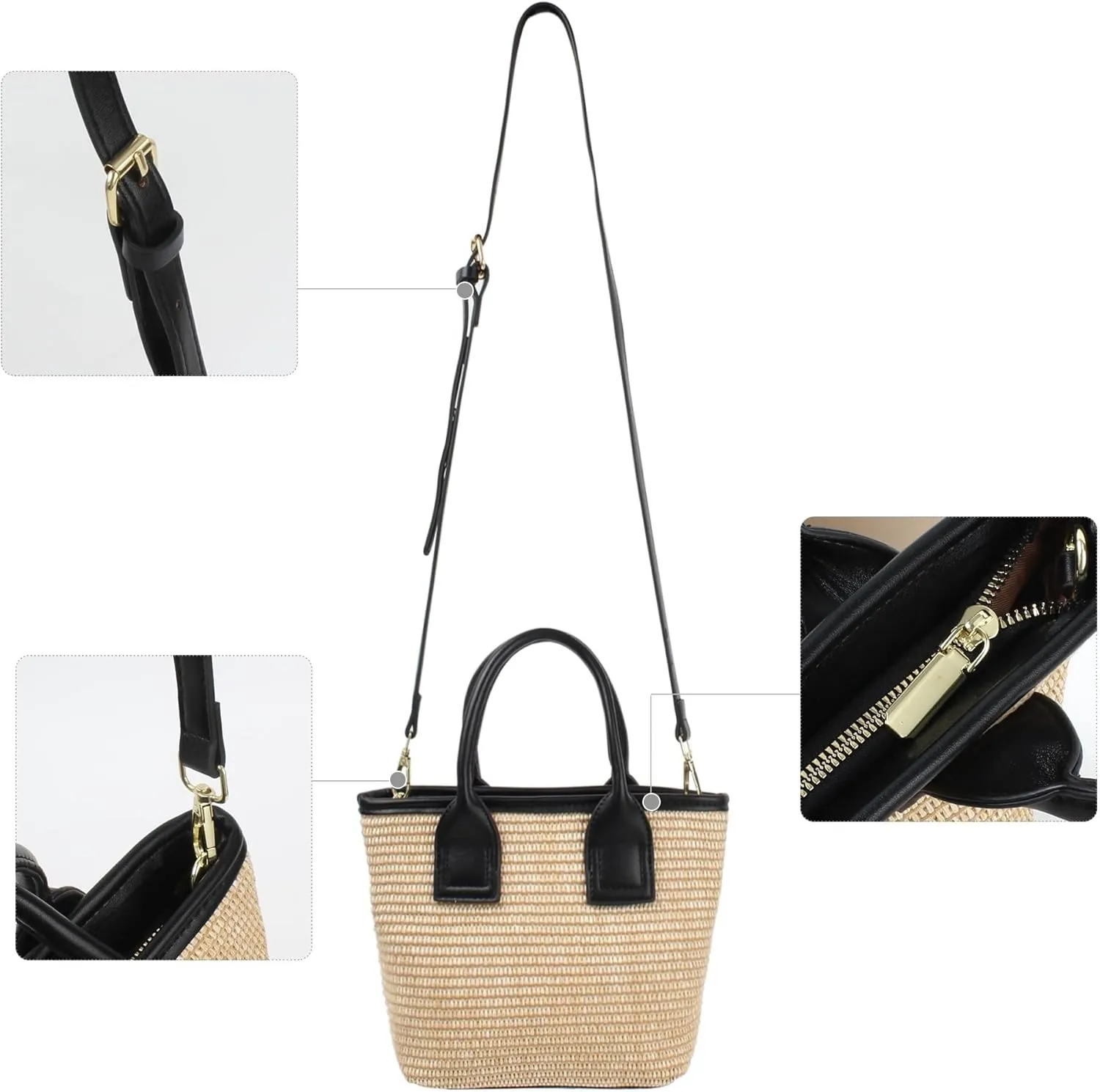 Summer Hobo Purse Women's Straw Top Handle Handwoven Crochet Crossbody Shoulder