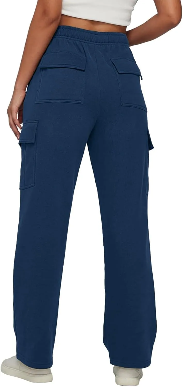 Sweatpants for Women Wide Leg Solid Casual Pants for Women Elastic Waist Cargo Pants for Women with Pockets Trousers