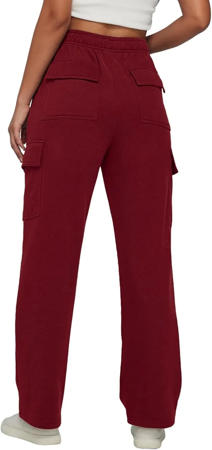 Sweatpants for Women Wide Leg Solid Casual Pants for Women Elastic Waist Cargo Pants for Women with Pockets Trousers
