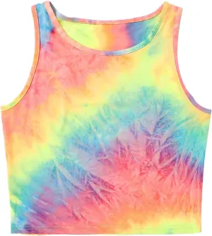 SweatyRocks Women's Tie Dye Sleeveless Workout Casual Cropped Tank Top Shirts