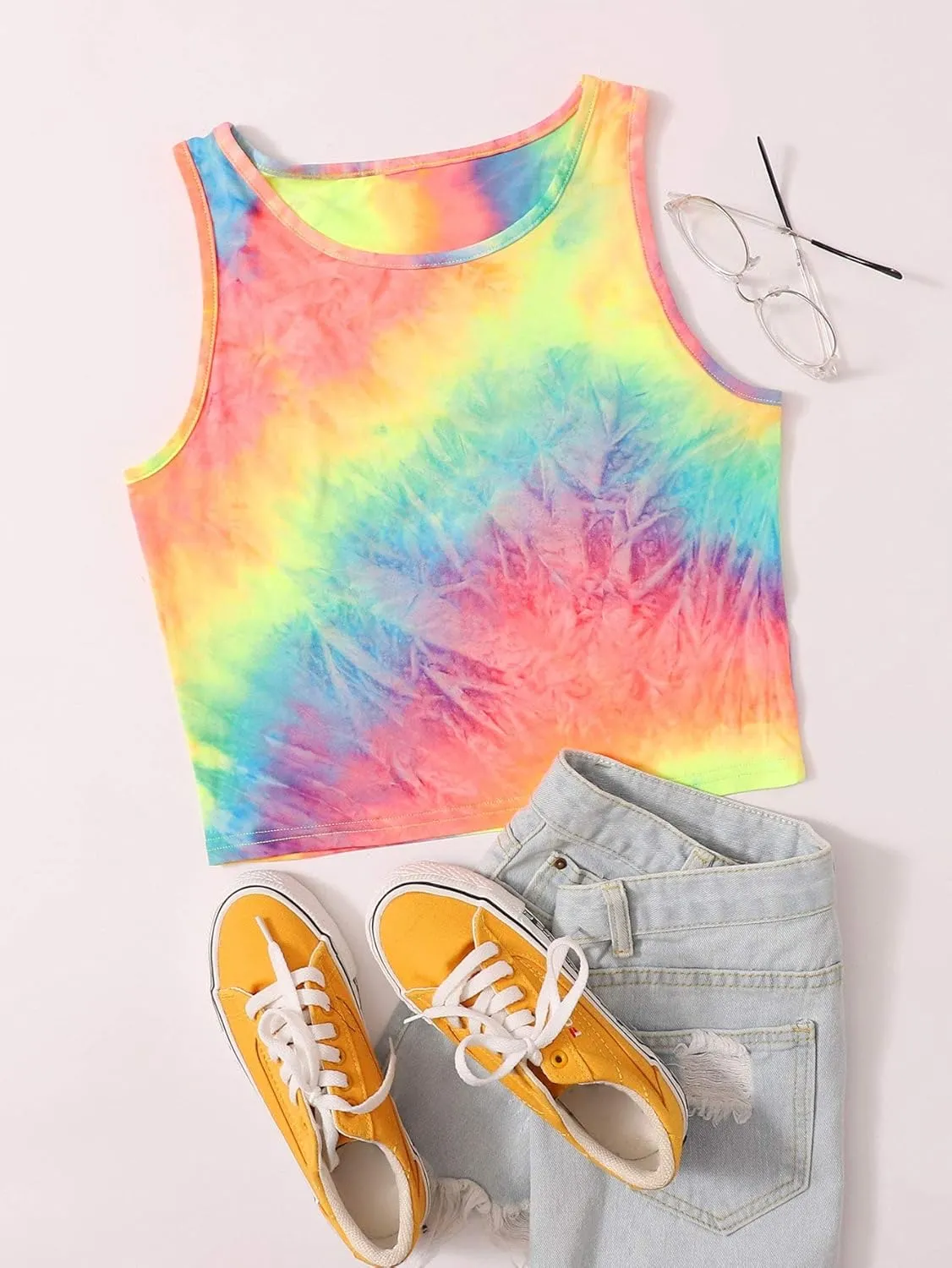 SweatyRocks Women's Tie Dye Sleeveless Workout Casual Cropped Tank Top Shirts