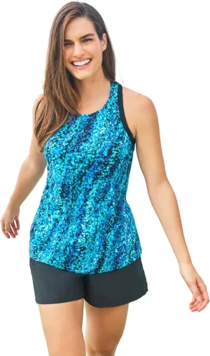 Swim 365 Women's Plus Size Longer-Length Racerback Tankini Top