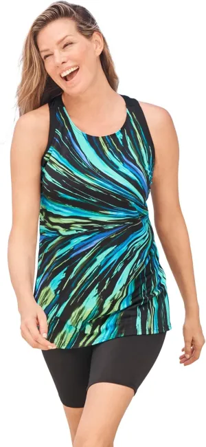 Swim 365 Women's Plus Size Longer-Length Racerback Tankini Top