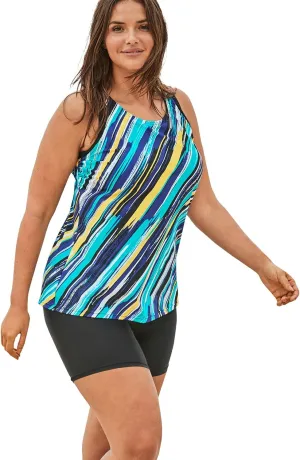 Swim 365 Women's Plus Size Longer-Length Racerback Tankini Top