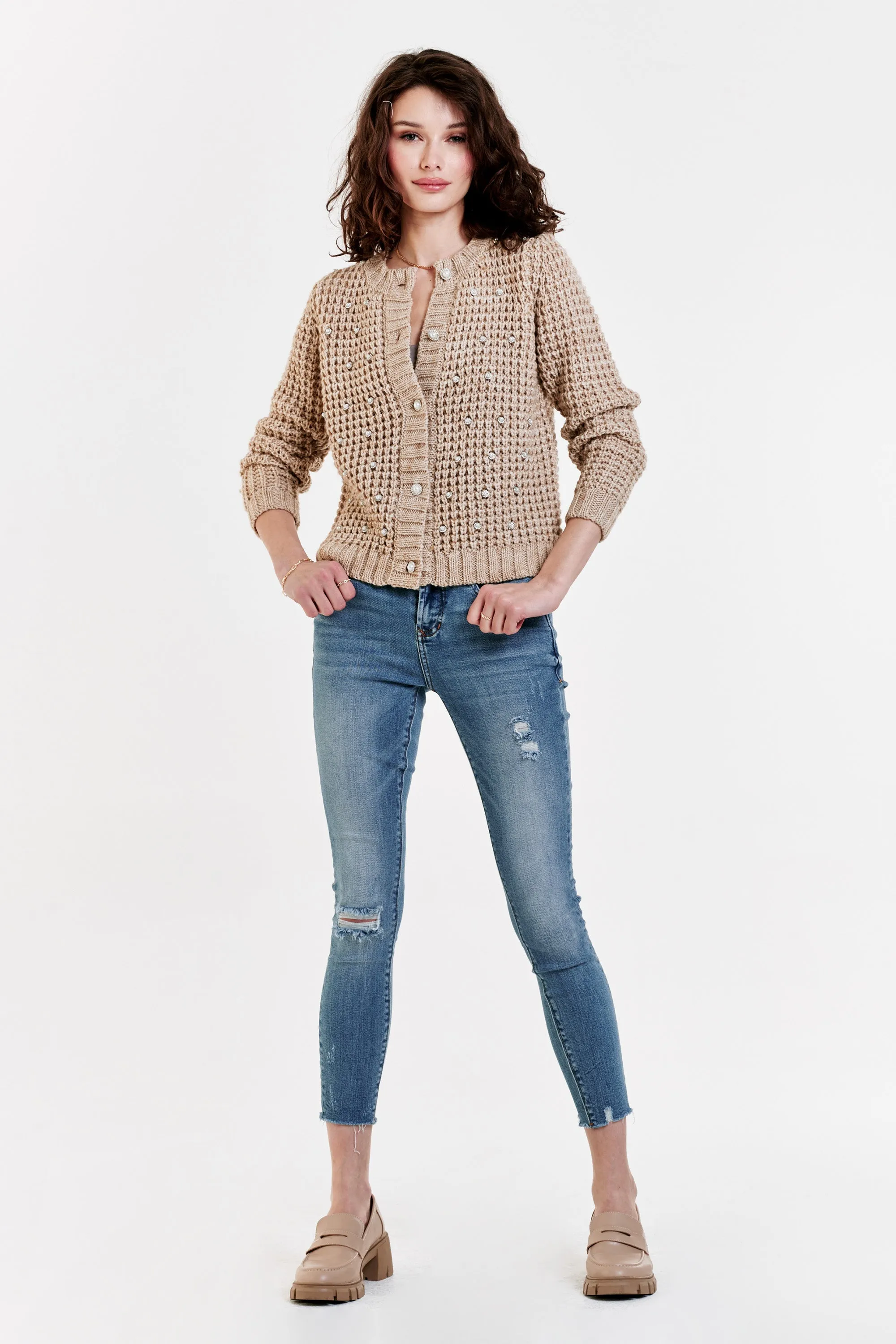 TAEGAN BUTTON FRONT CARDIGAN SWEATER SWEET OATMEAL