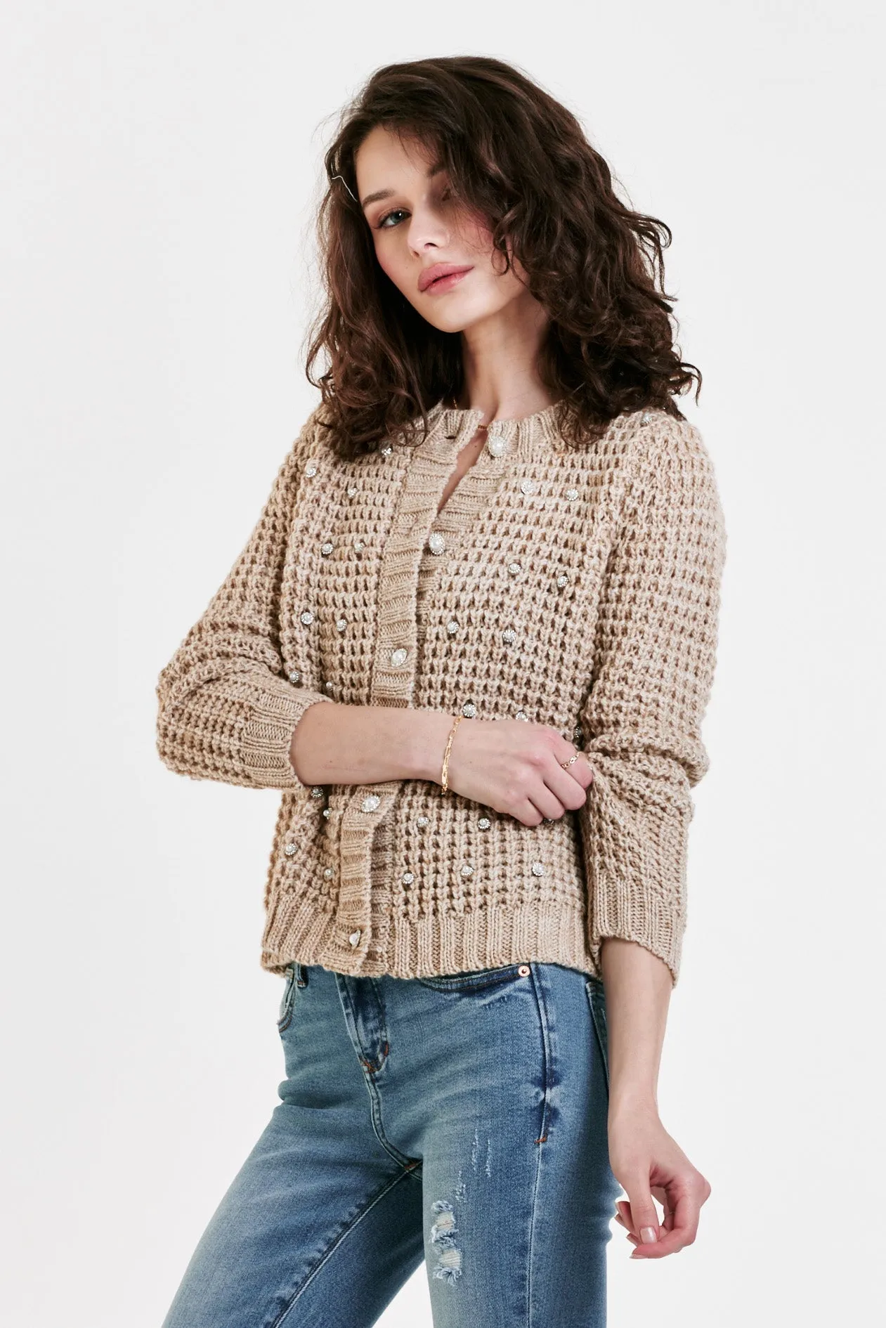 TAEGAN BUTTON FRONT CARDIGAN SWEATER SWEET OATMEAL
