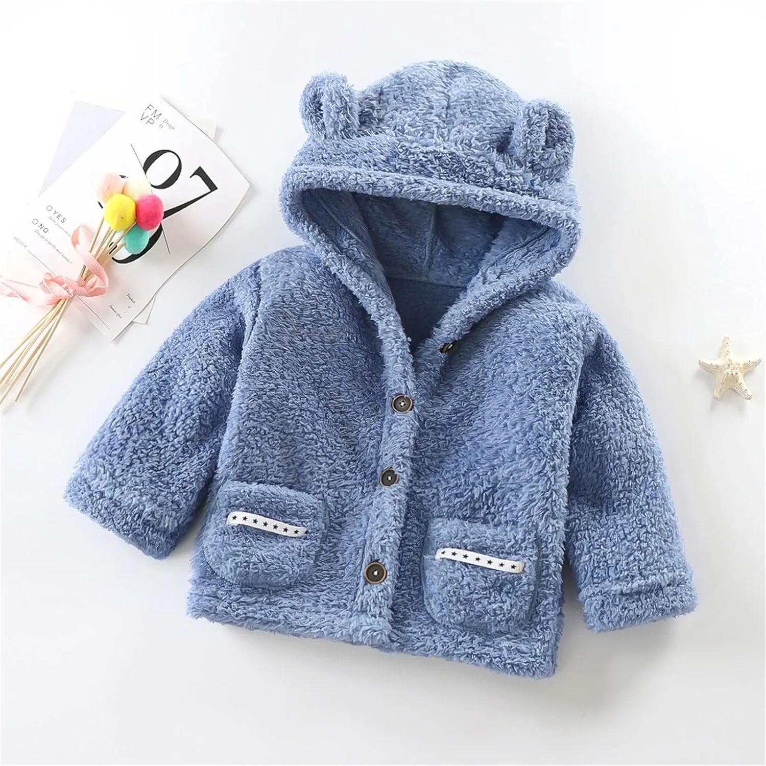 Toddler Baby Boy Girl Little Cute Bear Hoodie Jacket Fuzzy Winter Warm Sweatshirt Coat with Pockets