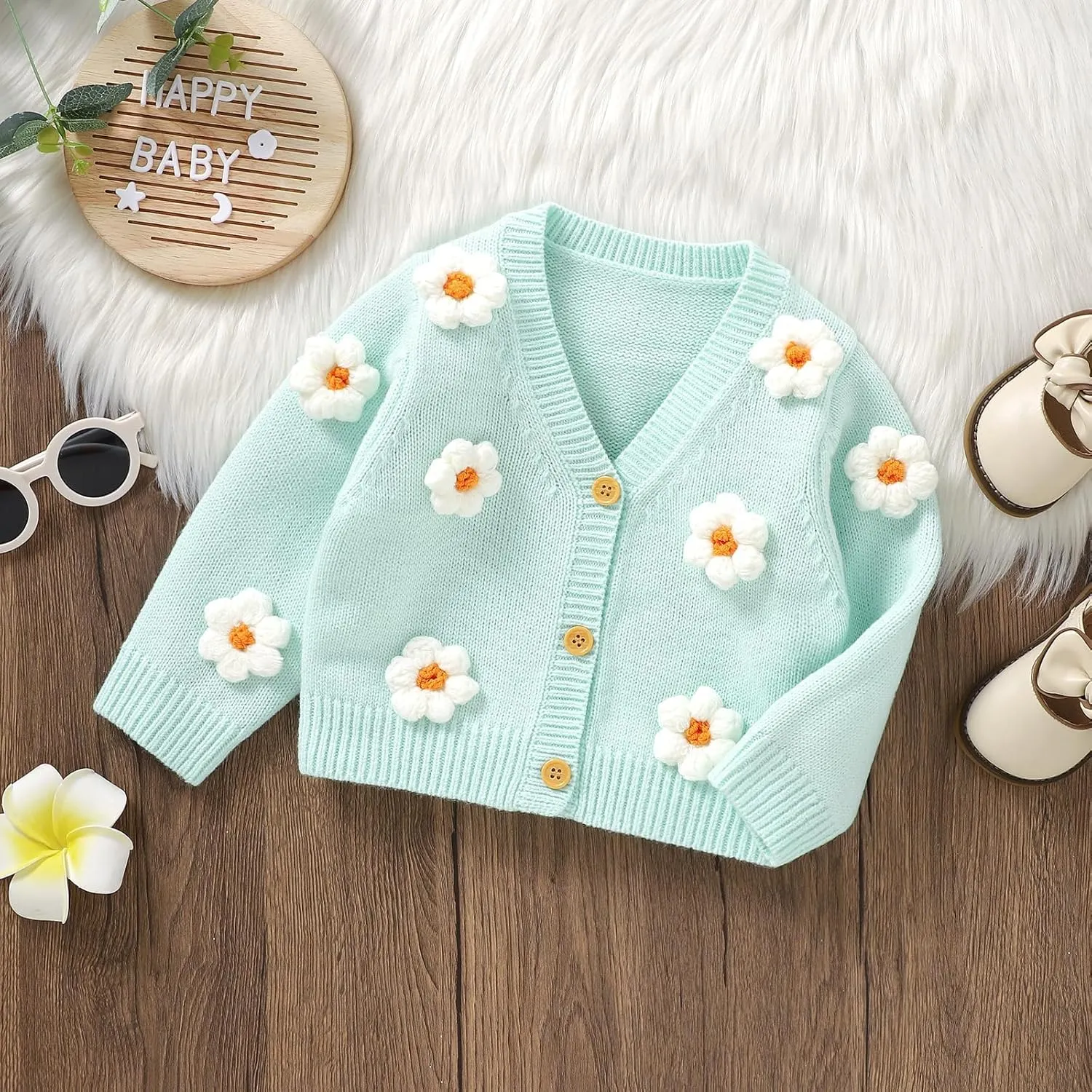 Toddler Baby Girl Sweater Floral Cardigan Knit Long Sleeve Coat Cute Fall Winter Outfits Clothes Infant Newborn