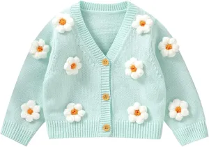 Toddler Baby Girl Sweater Floral Cardigan Knit Long Sleeve Coat Cute Fall Winter Outfits Clothes Infant Newborn