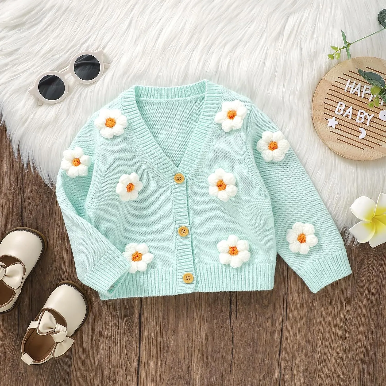 Toddler Baby Girl Sweater Floral Cardigan Knit Long Sleeve Coat Cute Fall Winter Outfits Clothes Infant Newborn