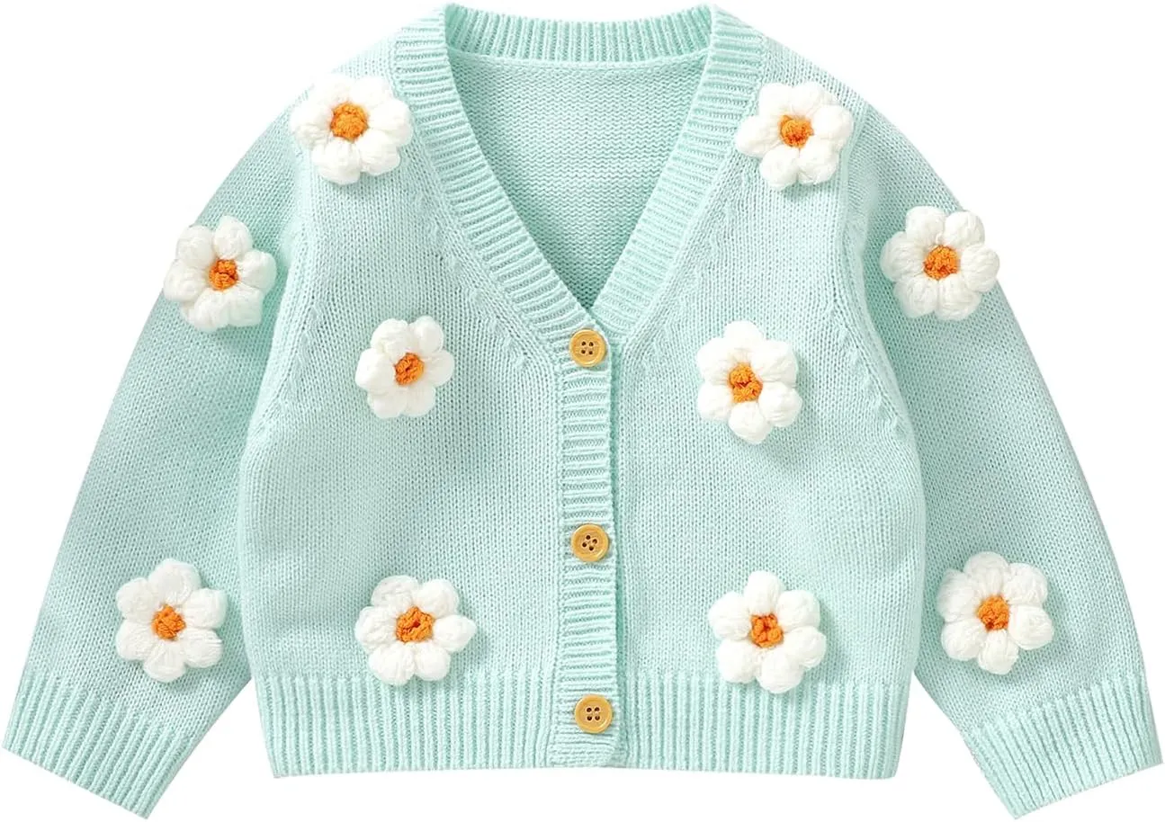 Toddler Baby Girl Sweater Floral Cardigan Knit Long Sleeve Coat Cute Fall Winter Outfits Clothes Infant Newborn