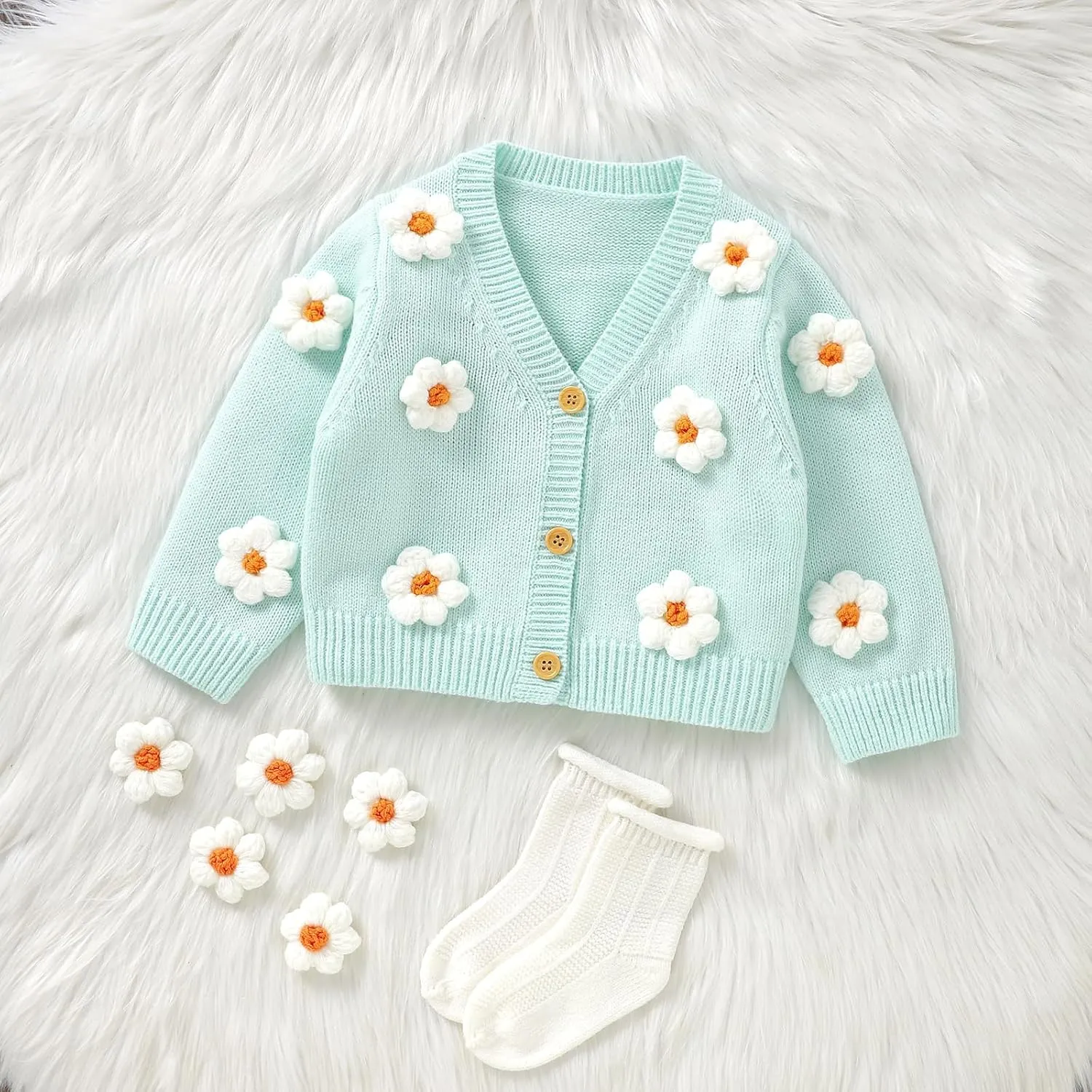Toddler Baby Girl Sweater Floral Cardigan Knit Long Sleeve Coat Cute Fall Winter Outfits Clothes Infant Newborn