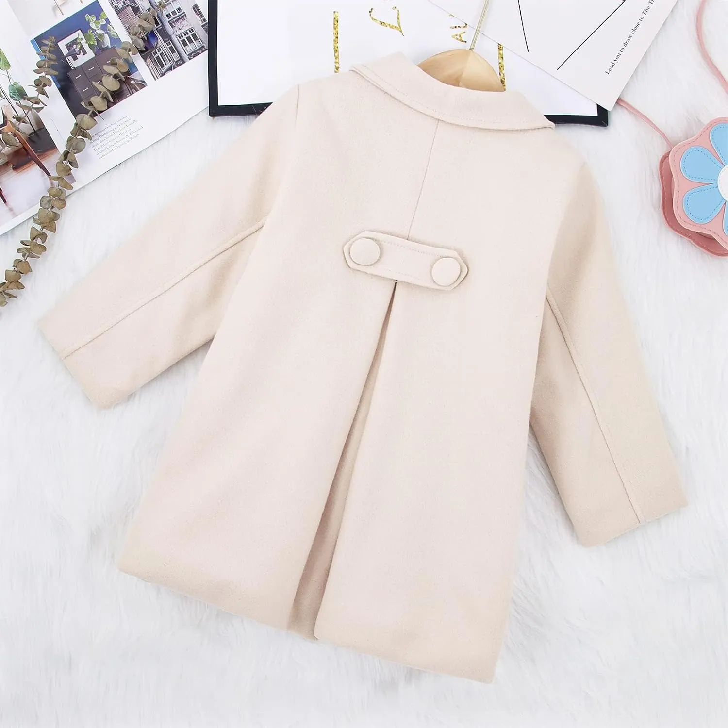 Toddler Baby Girl Winter Coat Dress Coat Warm Jacket Long Sleeve Button Trench Coat Kids Peacoat Outwear Clothes