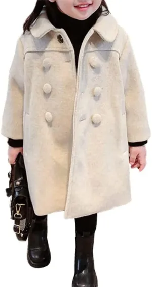Toddler Baby Girl Winter Coat Dress Coat Warm Jacket Long Sleeve Button Trench Coat Kids Peacoat Outwear Clothes