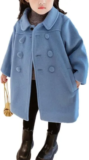 Toddler Baby Girl Winter Coat Dress Coat Warm Jacket Long Sleeve Button Trench Coat Kids Peacoat Outwear Clothes