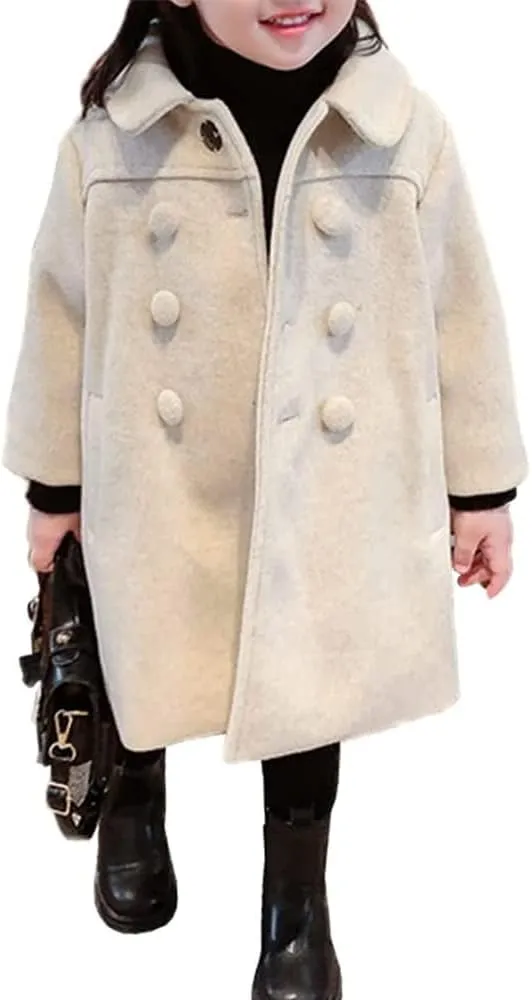 Toddler Baby Girl Winter Coat Dress Coat Warm Jacket Long Sleeve Button Trench Coat Kids Peacoat Outwear Clothes
