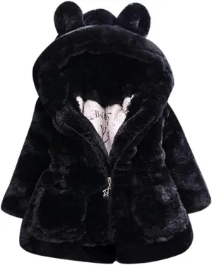 Toddler Baby Girl Winter Fur Hooded Coat Rabbit Ears Jacket Cloak Snowsuit Warm Outerwear Kids Clothes 6M-6Y