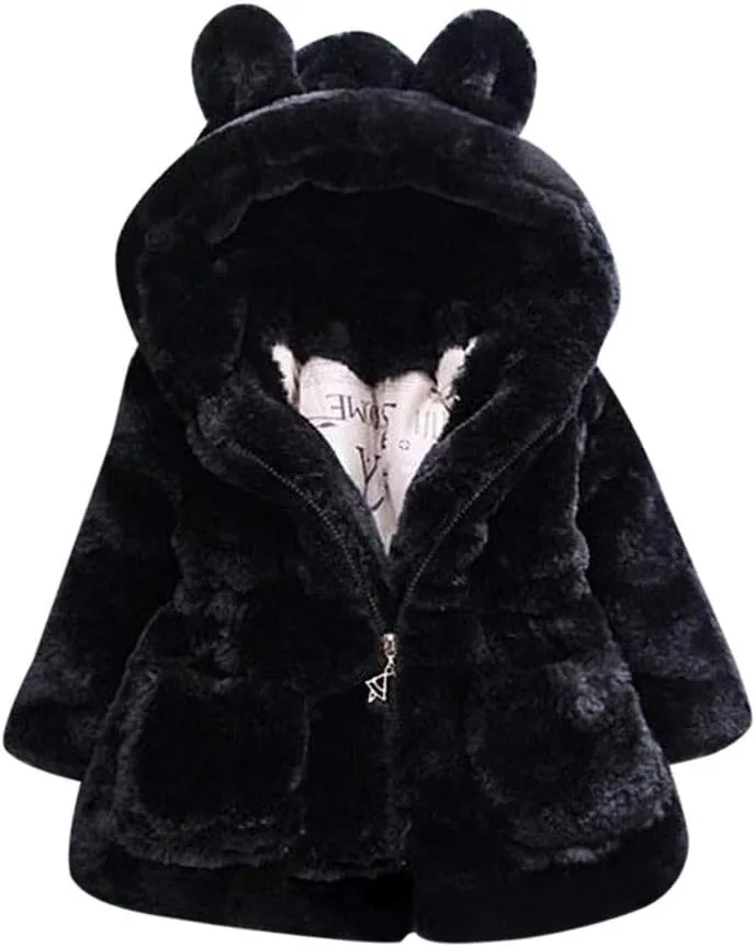 Toddler Baby Girl Winter Fur Hooded Coat Rabbit Ears Jacket Cloak Snowsuit Warm Outerwear Kids Clothes 6M-6Y