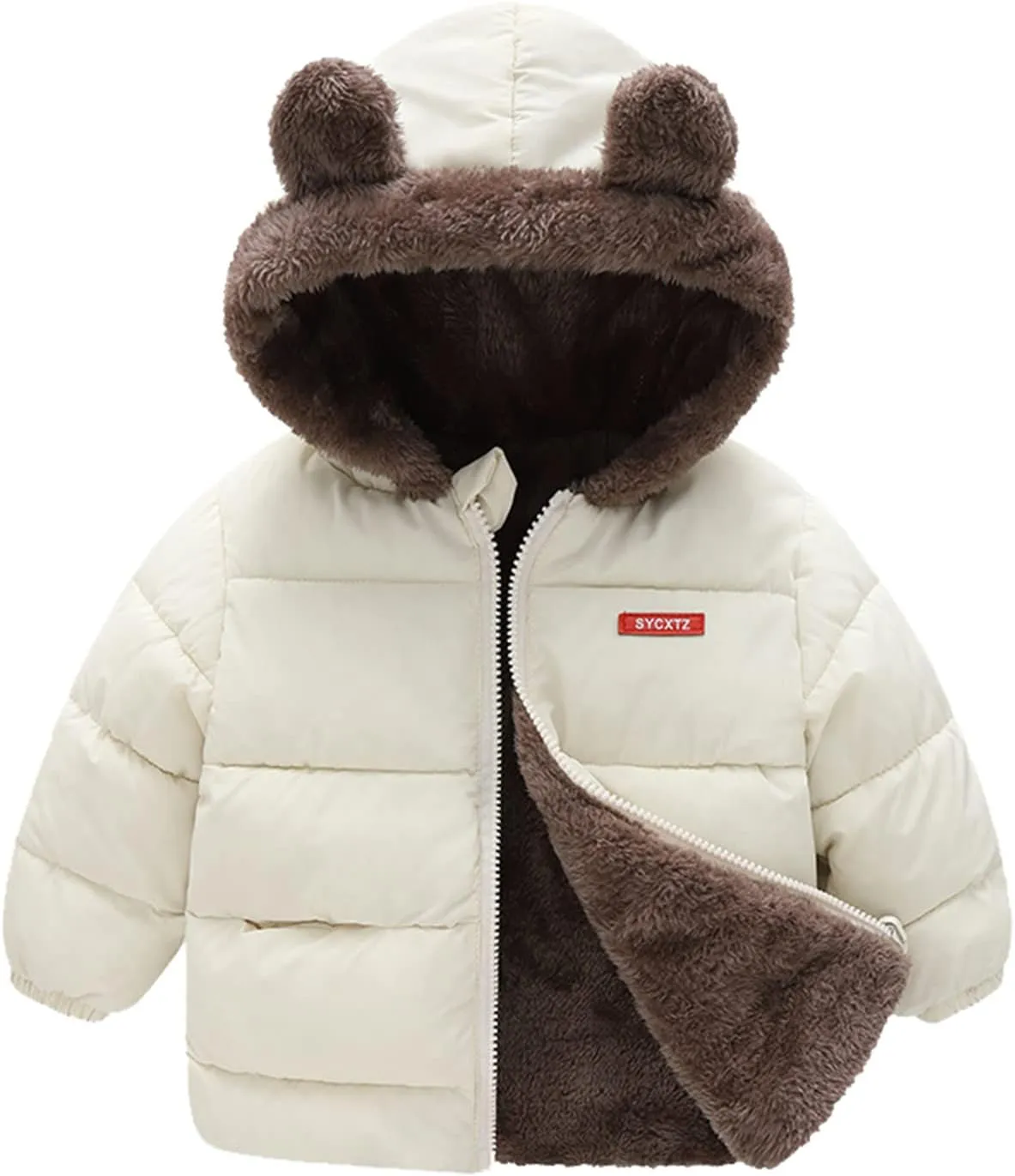 Toddler Boys Girls Winter Coat Bear Ears Hooded Jacket Two 1-5Years Old Kids Fleece Thicken Hoodie Outerwear