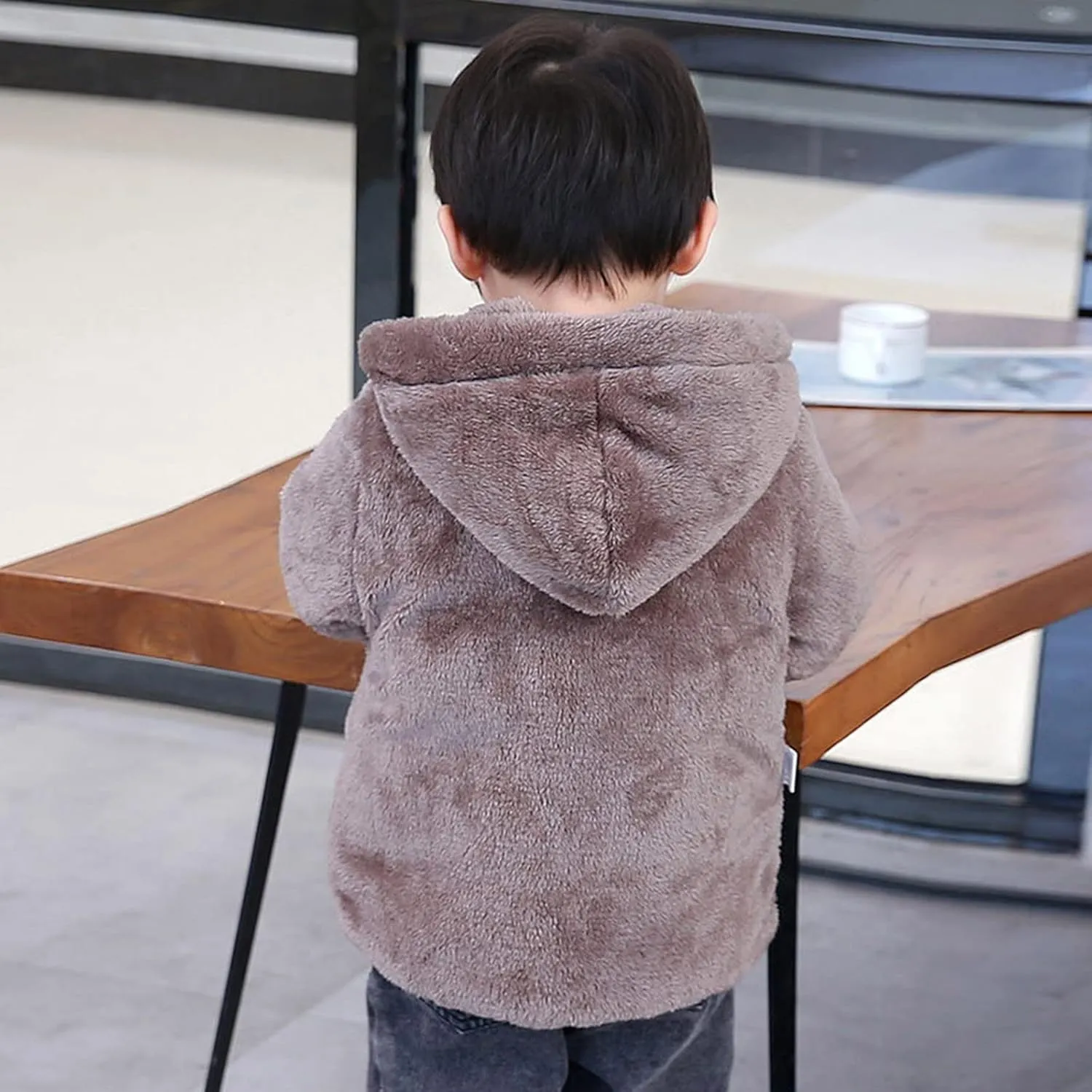 Toddler Boys Girls Winter Coat Bear Ears Hooded Jacket Two 1-5Years Old Kids Fleece Thicken Hoodie Outerwear