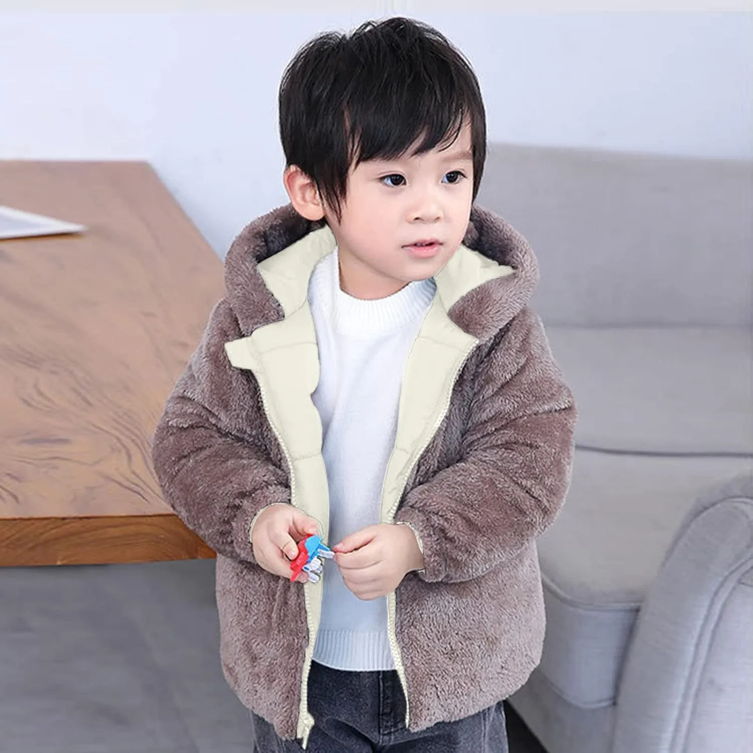 Toddler Boys Girls Winter Coat Bear Ears Hooded Jacket Two 1-5Years Old Kids Fleece Thicken Hoodie Outerwear