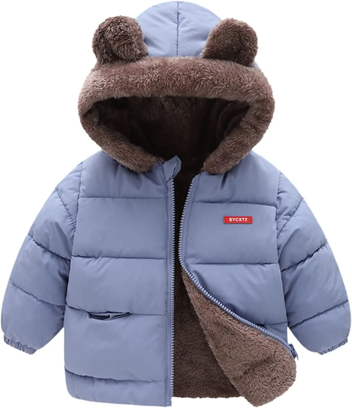 Toddler Boys Girls Winter Coat Bear Ears Hooded Jacket Two 1-5Years Old Kids Fleece Thicken Hoodie Outerwear
