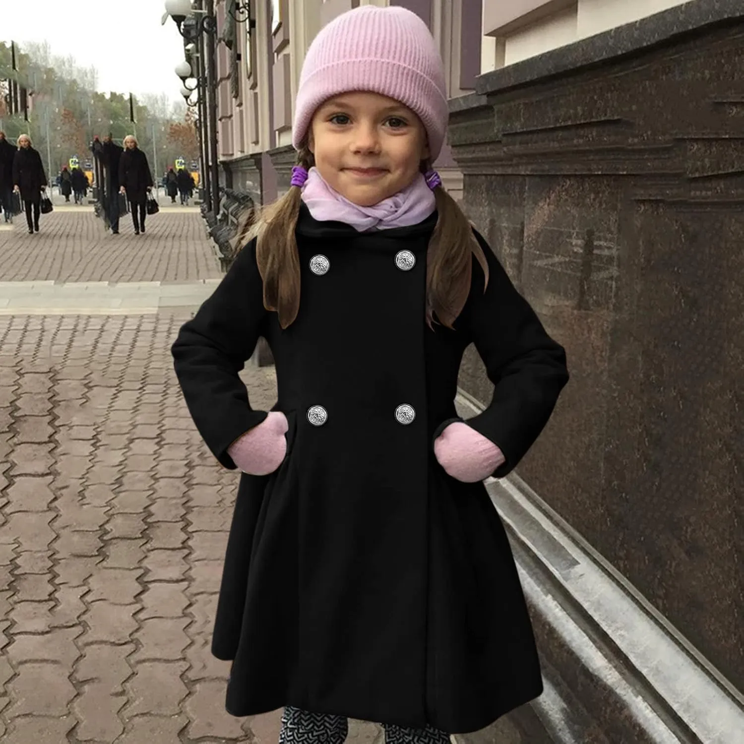 Toddler Girls  Coat Faux Wool Double Breasted Trench Jacket Warm Solid Outwear Peacoat for 16 Years