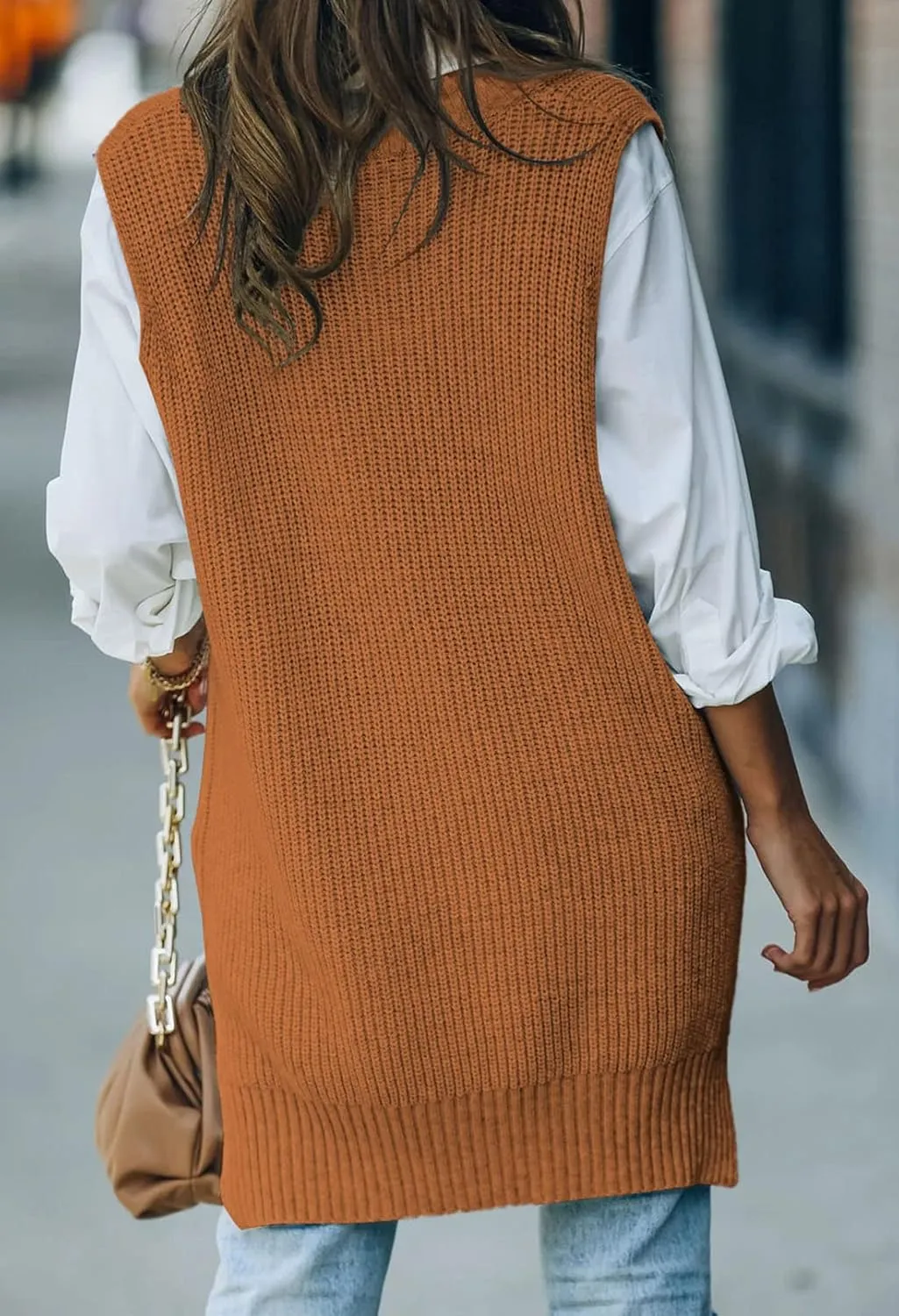 TOLENY Women V Neck Sweater Vest Tops Oversized Sleeveless Tunic Pullover Knitted Tops