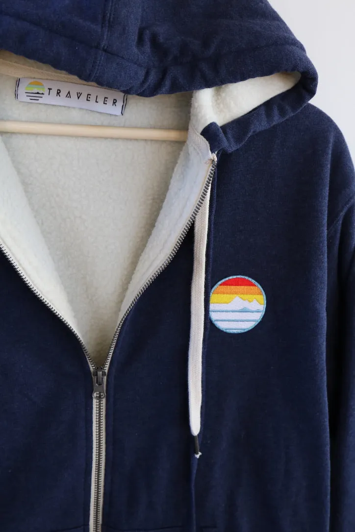 Traveler Sherpa Lined Patch Zip Hoodie