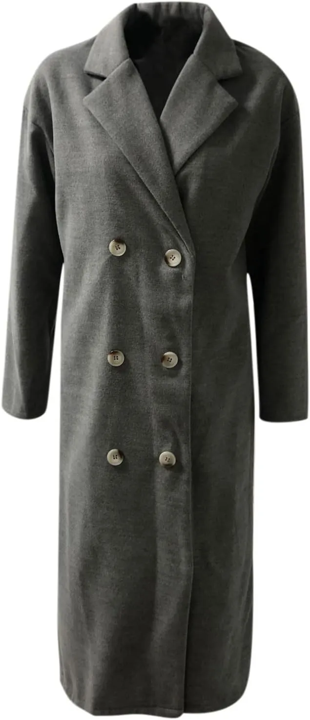 Trench Coat for Women 2024 Double Breasted Lapel Wool Coat Fall Long Sleeve Midi Jacket Windproof Overcoat