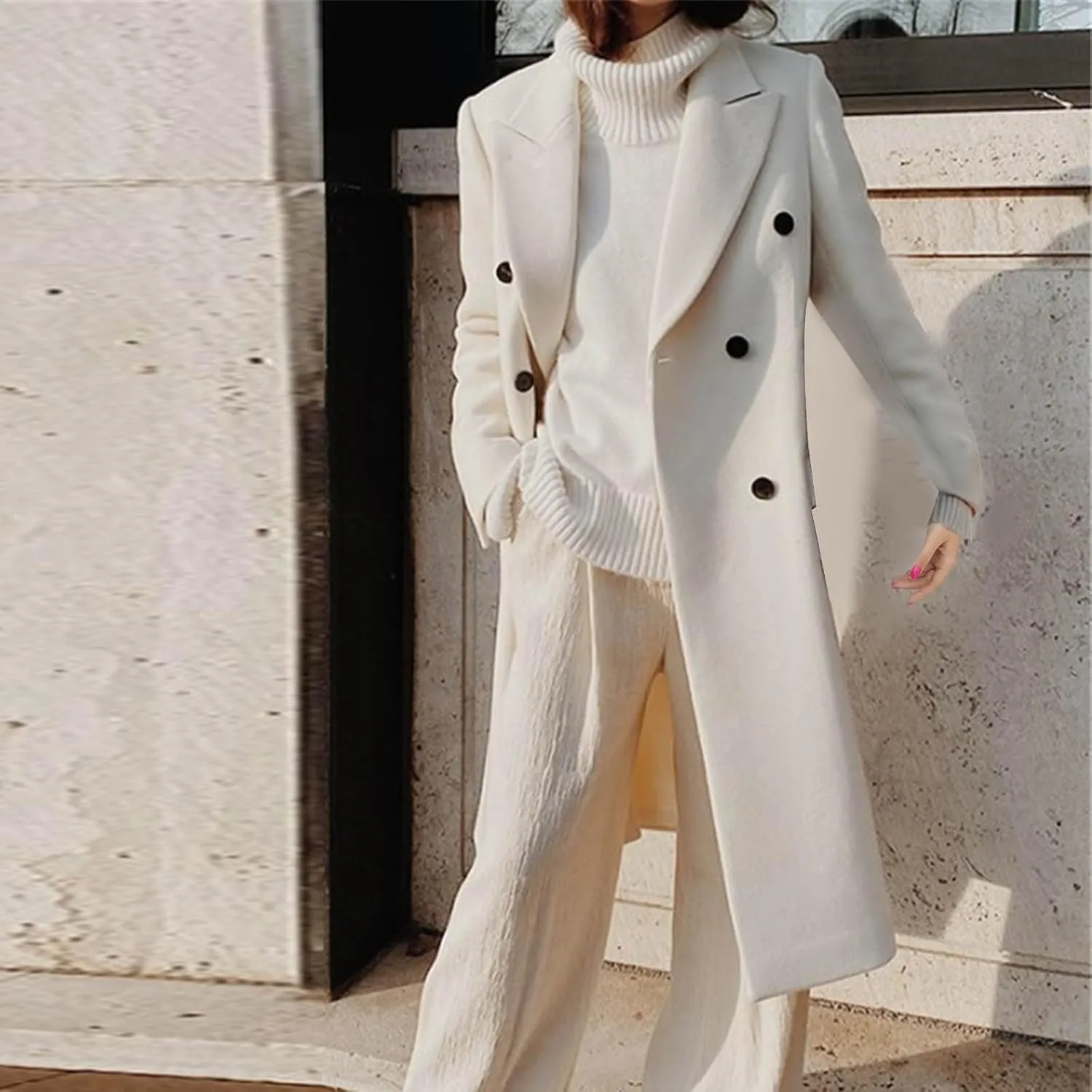 Trench Coat for Women 2024 Double Breasted Lapel Wool Coat Fall Long Sleeve Midi Jacket Windproof Overcoat