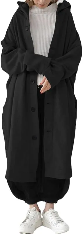 Trench Coats for Women Fall Winter 2024 Lightweight Hooded Button Down Long Coats Jacket Overcoat
