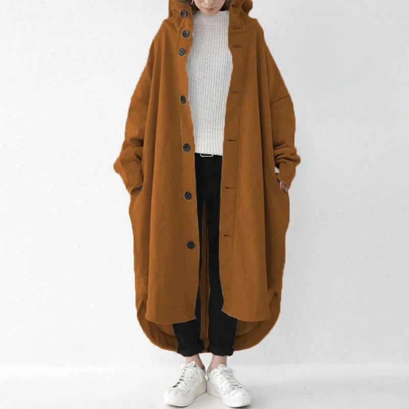 Trench Coats for Women Fall Winter 2024 Lightweight Hooded Button Down Long Coats Jacket Overcoat