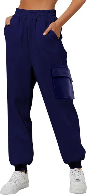 Trendy Sweatpants for Women 2024 Cargo Pants Women Casual Solid Elastic Casual Pants with Pockets Trousers