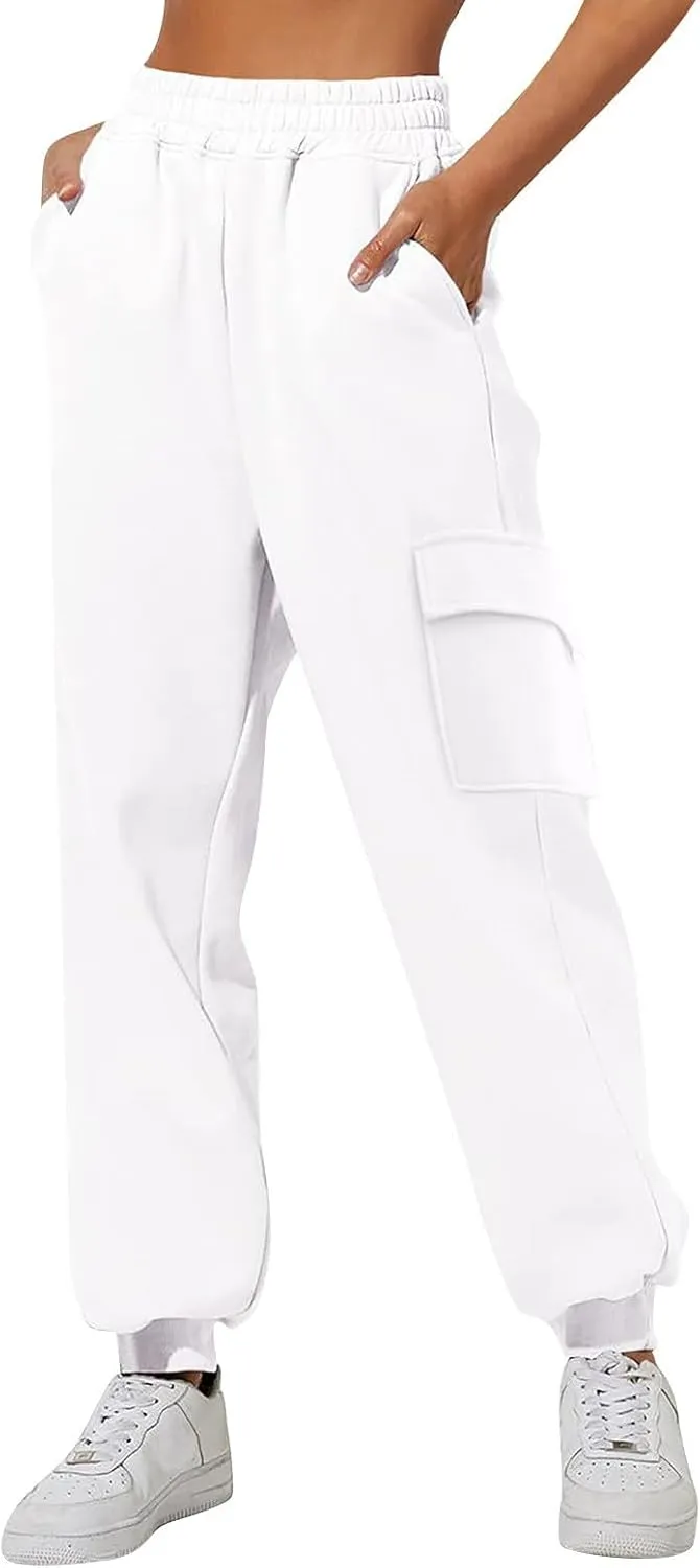 Trendy Sweatpants for Women 2024 Cargo Pants Women Casual Solid Elastic Casual Pants with Pockets Trousers