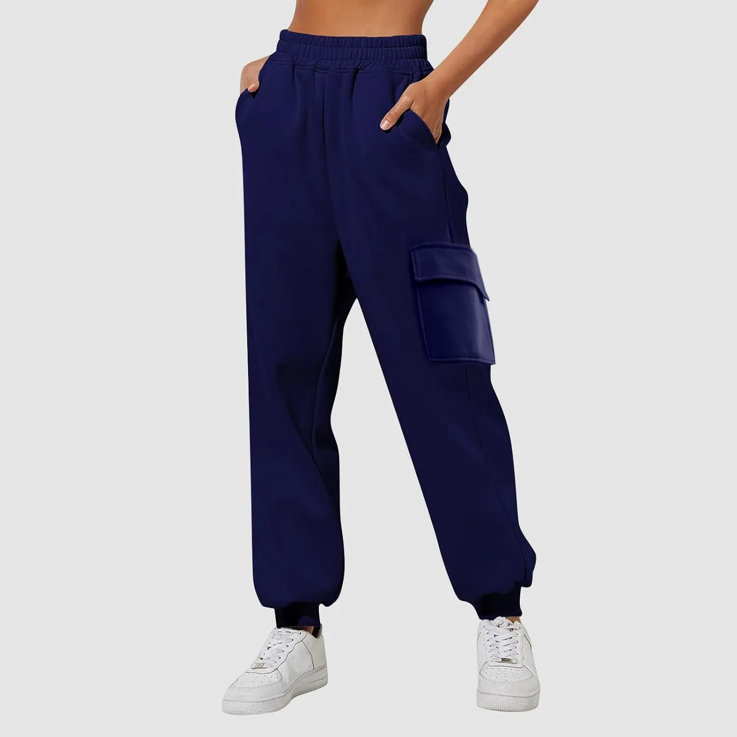Trendy Sweatpants for Women 2024 Cargo Pants Women Casual Solid Elastic Casual Pants with Pockets Trousers