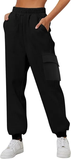 Trendy Sweatpants for Women 2024 Cargo Pants Women Casual Solid Elastic Casual Pants with Pockets Trousers