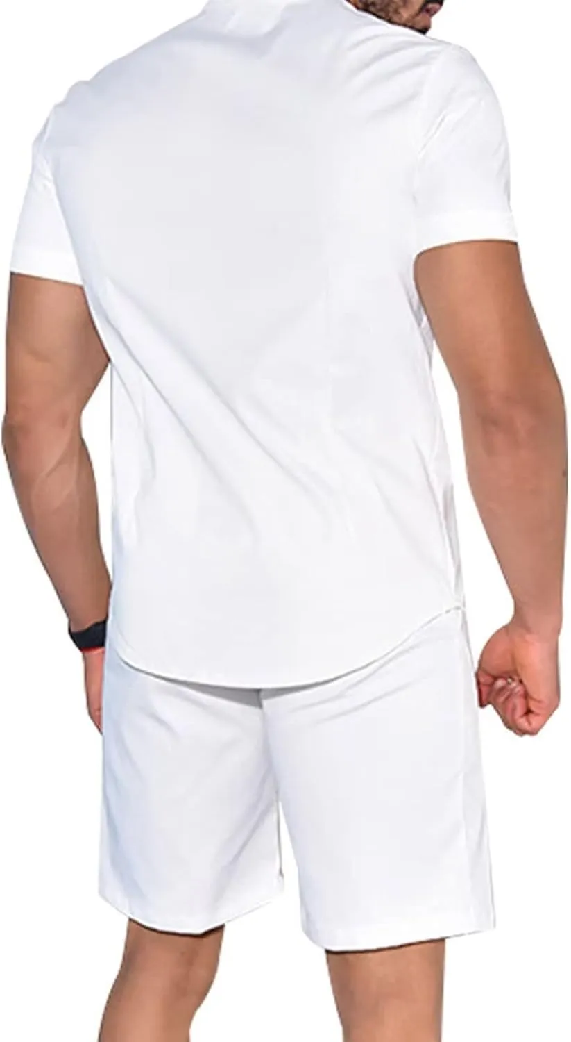 Uni Clau Mens Short Sets 2 Piece Outfits Summer Button Down Shirt and Shorts Set Beach Tracksuit