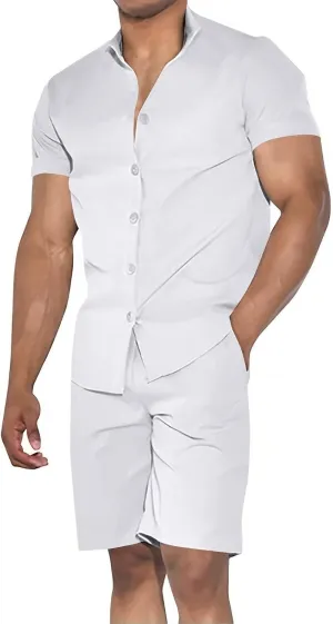 Uni Clau Mens Short Sets 2 Piece Outfits Summer Button Down Shirt and Shorts Set Beach Tracksuit