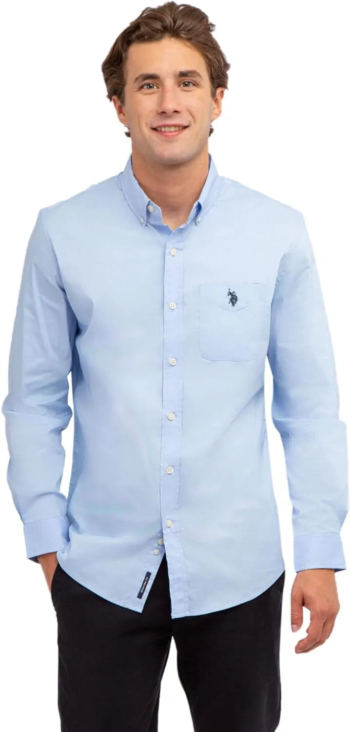 U.S. Polo Assn. Men's Long Sleeve Classic Fit 1 Pocket Solid Stretch Poplin Woven Shirt